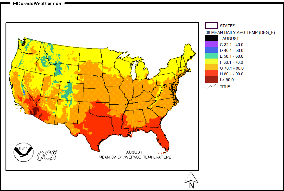 United States August Yearly Annual Mean Daily Average Temperature
